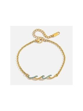 Blue Wave Waterproof Gold Ocean Bracelet Blue CZ Summer Jewelry Resort Wear